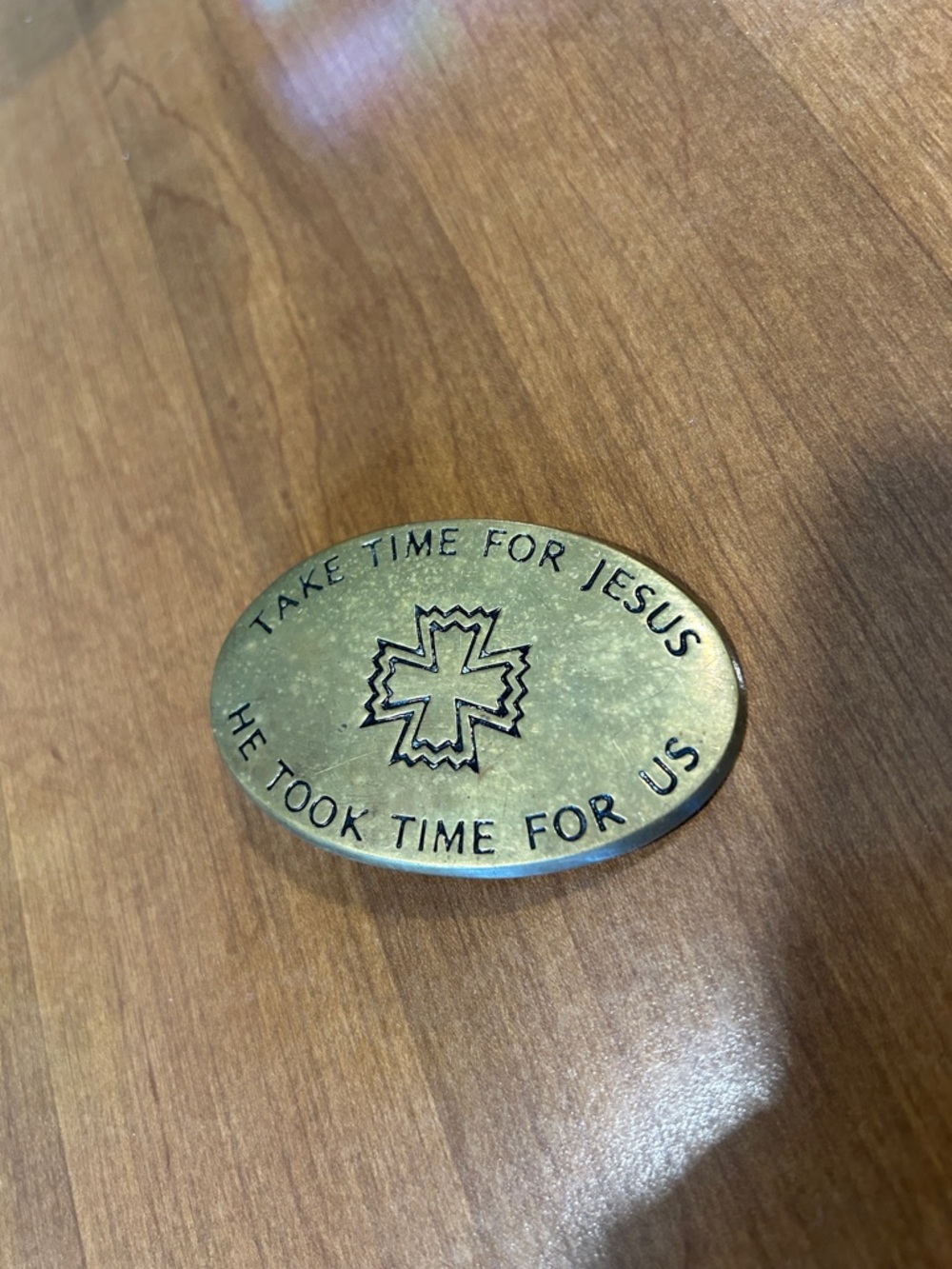 Inspirational Oval Belt Buckle - 'Take Time For Jesus' - Brass 1978